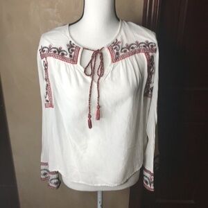 Braeve Off White Blouse with Red Embroidering.